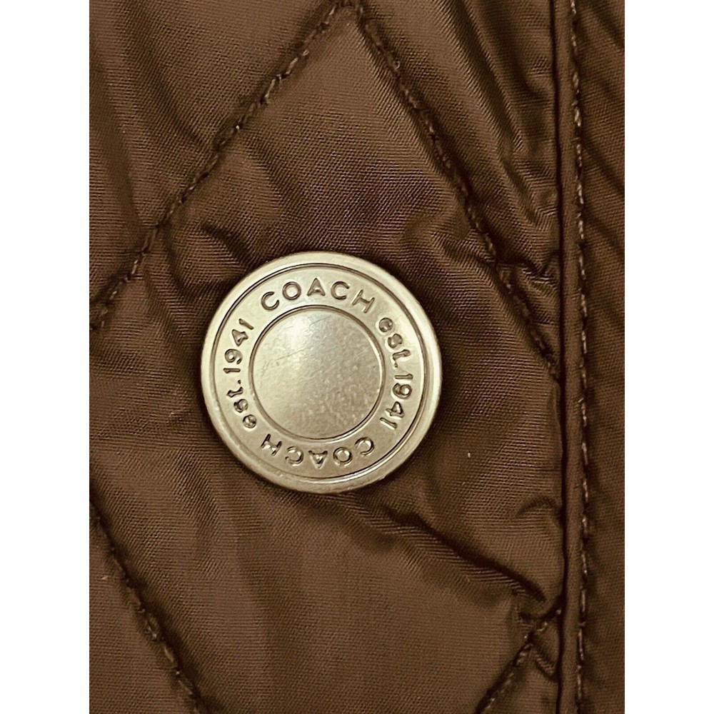 Coach Signature C Quilted Riding Jacket Brown Sz M Button Front - Picture 5 of 5